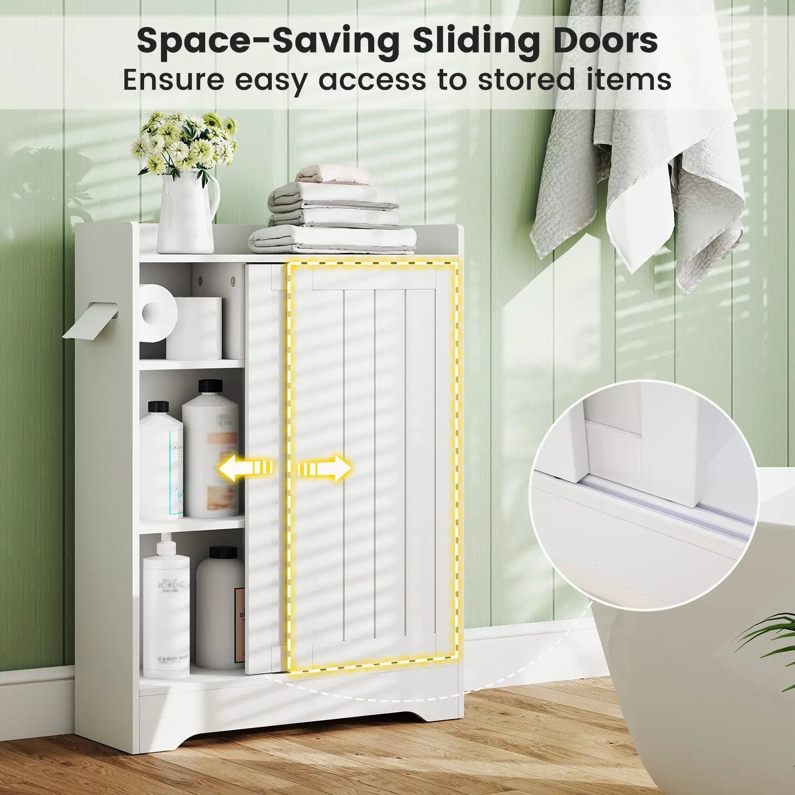 Bathroom Storage Cabinet Slim Floor Cabinet with Toilet Paper Holders-White by DirectDeals