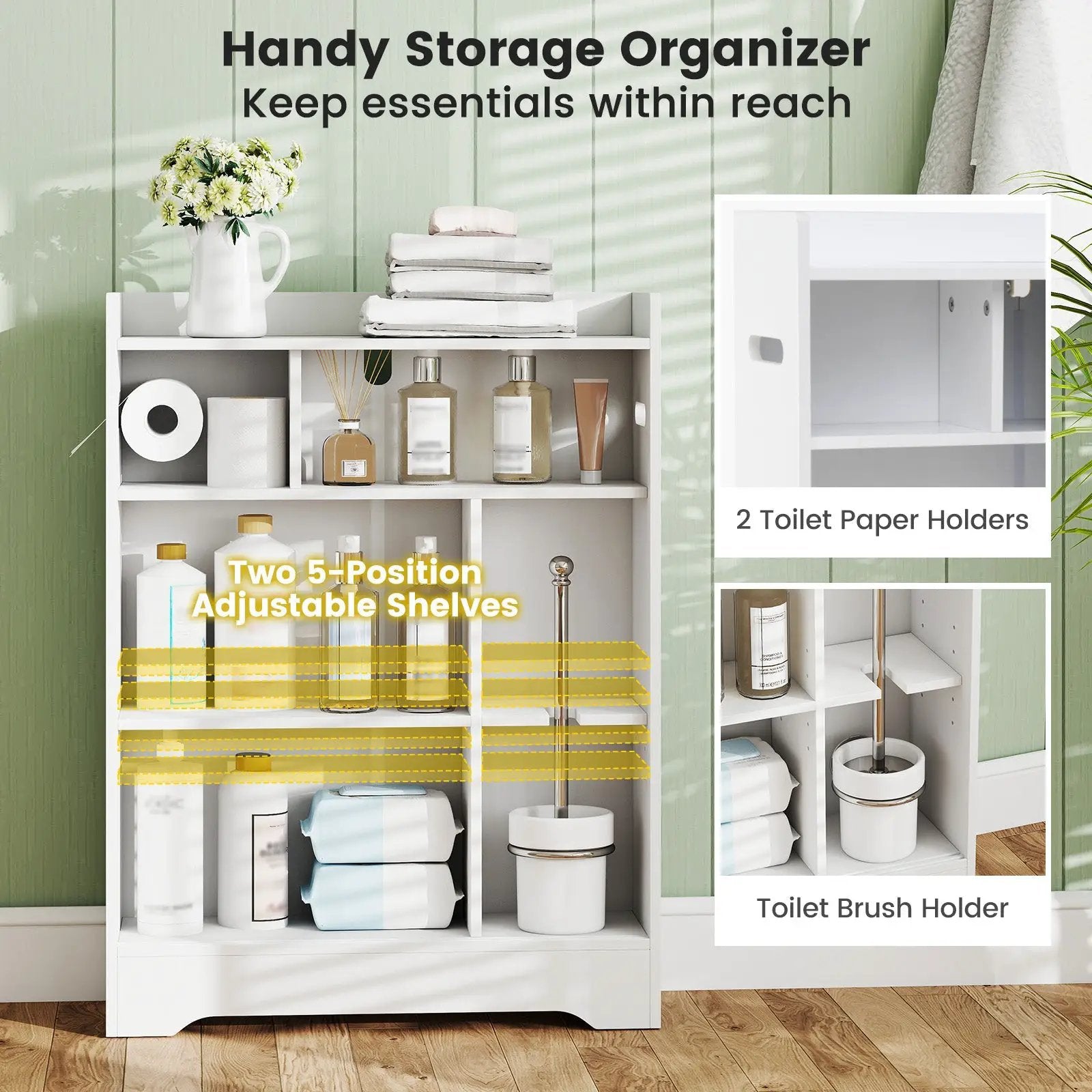 Bathroom Storage Cabinet Slim Floor Cabinet with Toilet Paper Holders-White by DirectDeals