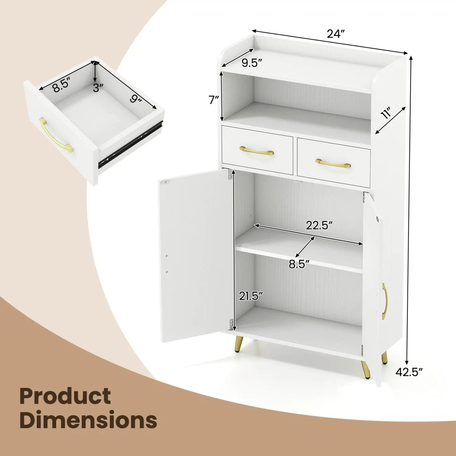 Freestanding Bathroom Storage Cabinet with 2 Drawers & Doors by DirectDeals