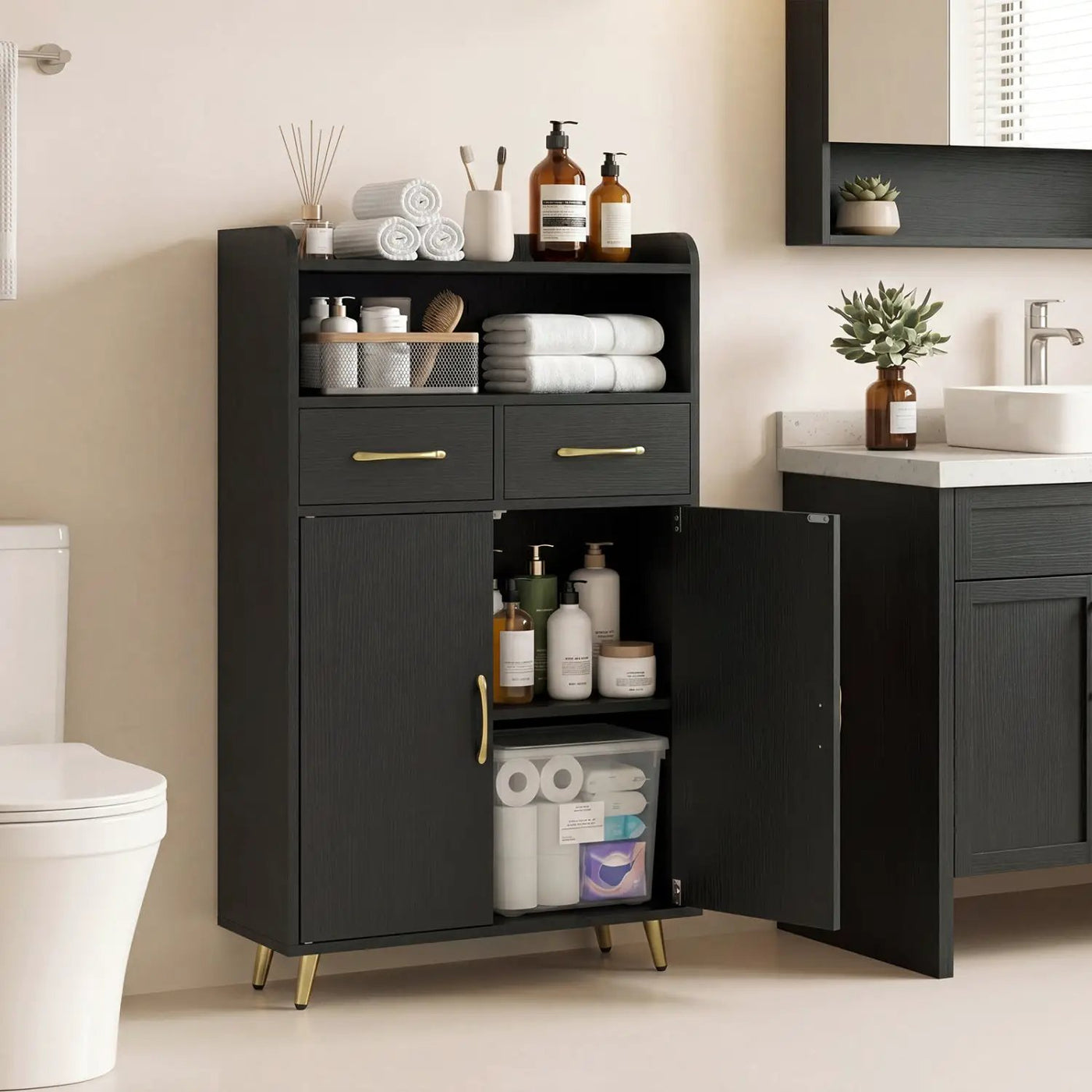Freestanding Bathroom Storage Cabinet with 2 Drawers & Doors by DirectDeals