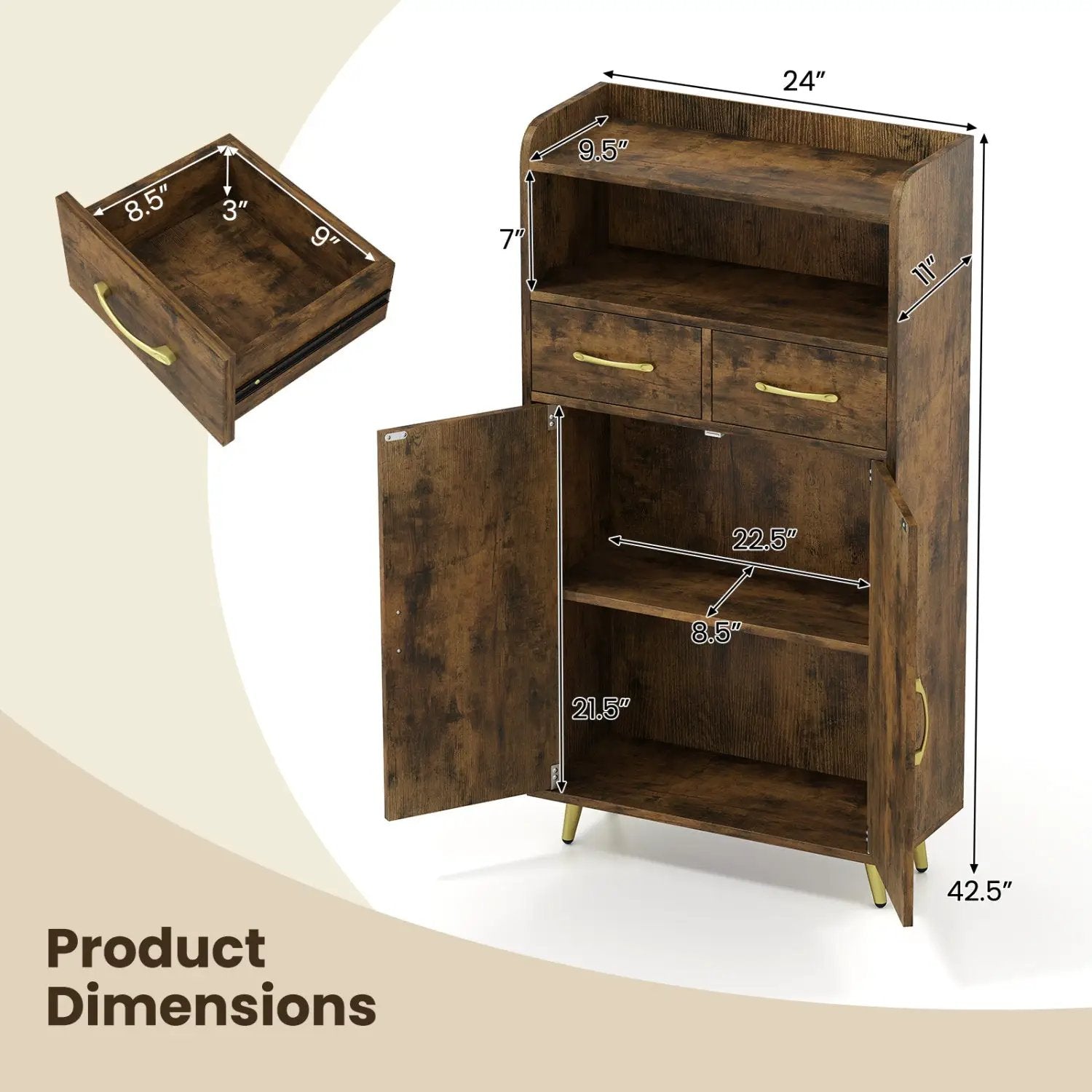 Freestanding Bathroom Storage Cabinet with 2 Drawers & Doors by DirectDeals