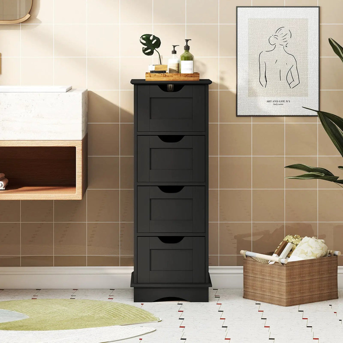 Bathroom Storage Cabinet with Cutout Handles and 4 Drawers by DirectDeals