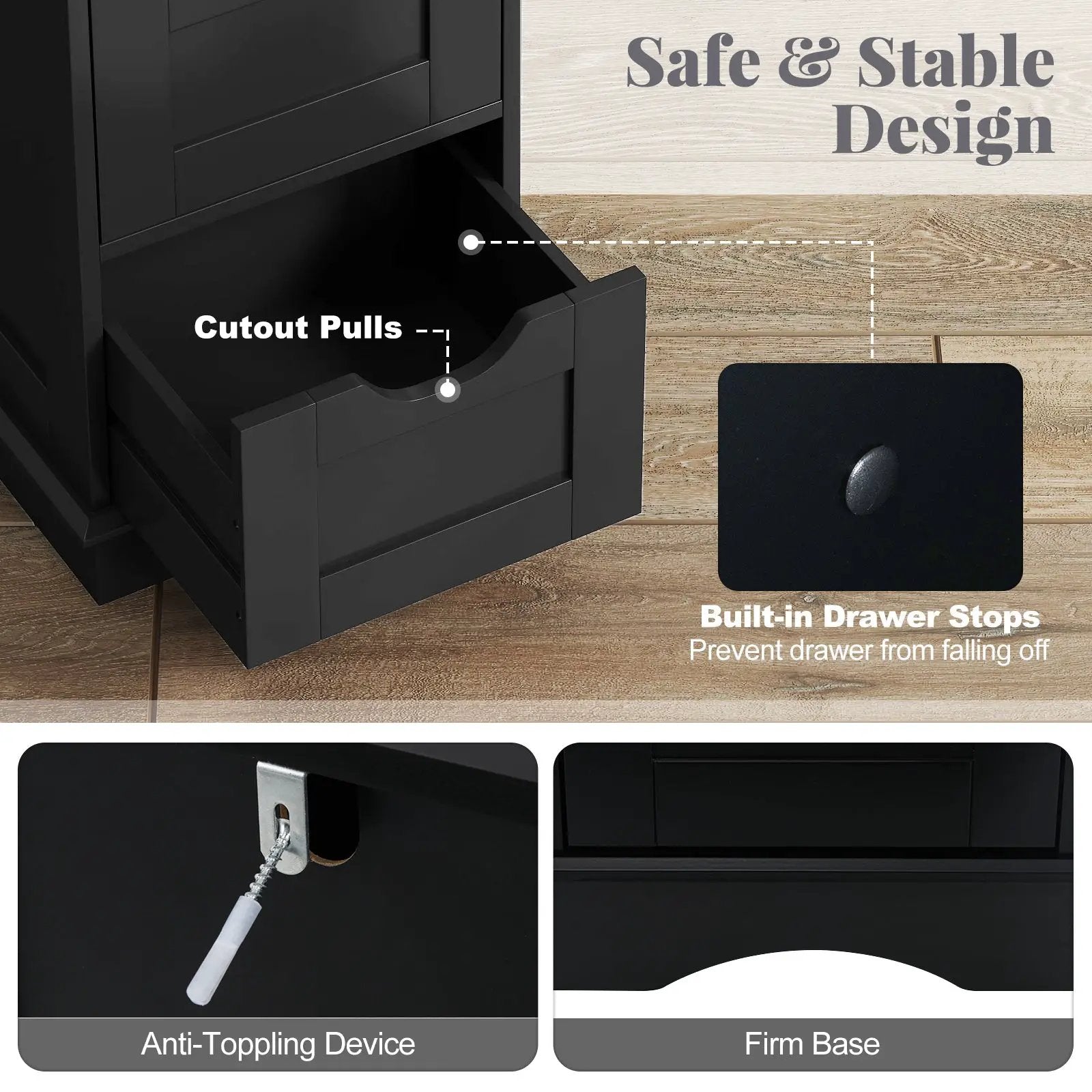Bathroom Storage Cabinet with Cutout Handles and 4 Drawers by DirectDeals