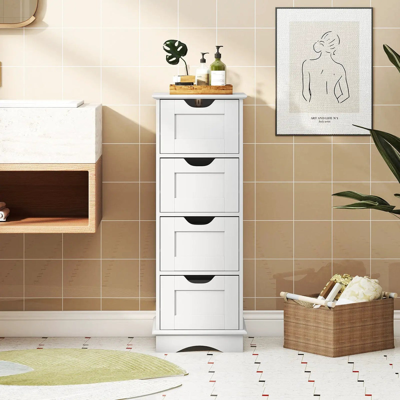 Bathroom Storage Cabinet with Cutout Handles and 4 Drawers by DirectDeals