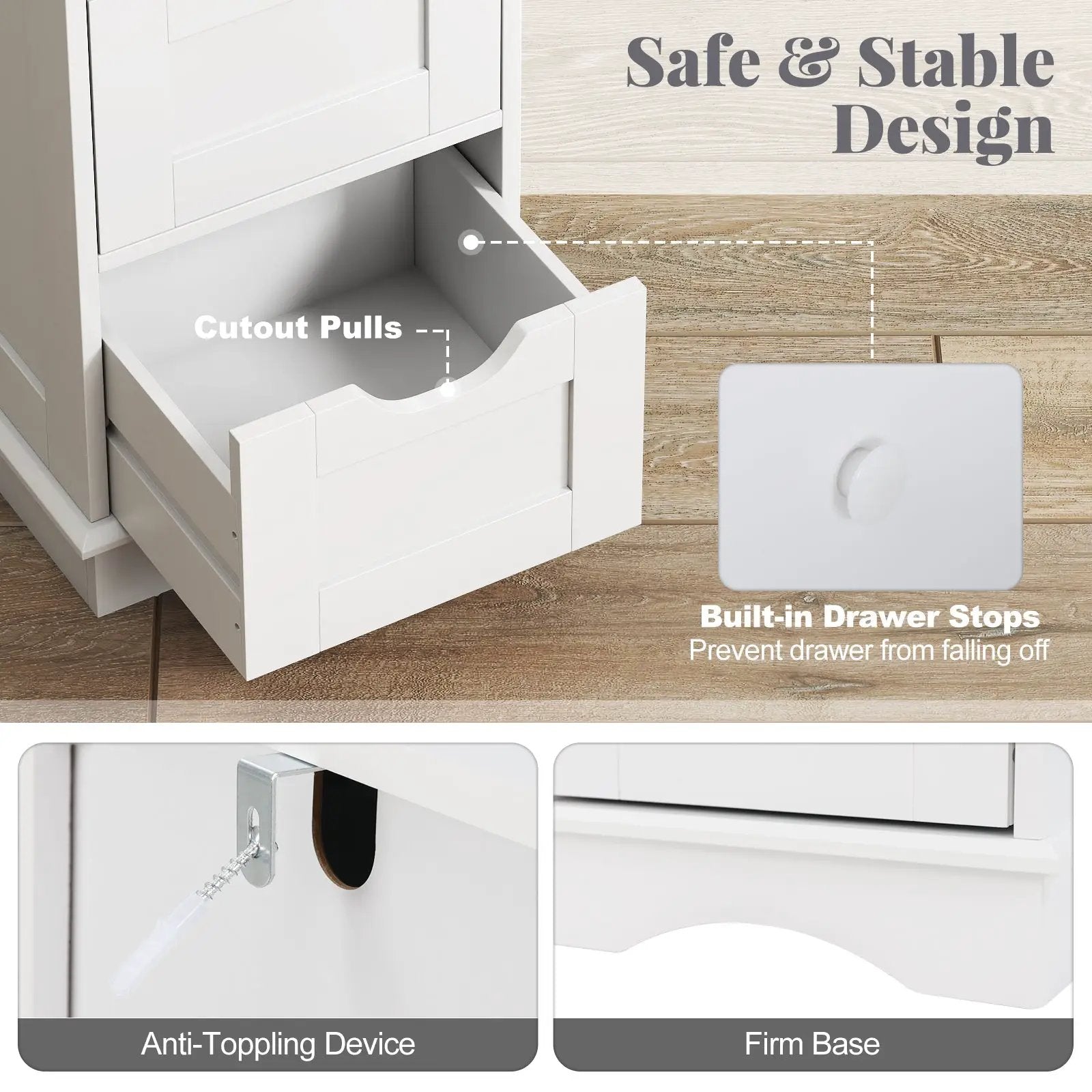 Bathroom Storage Cabinet with Cutout Handles and 4 Drawers by DirectDeals