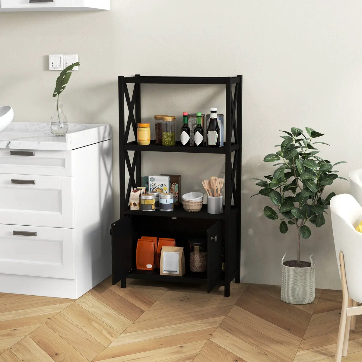 Bathroom Storage Cabinet with Open Shelves and Double Doors by DirectDeals