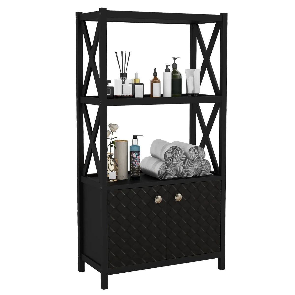 Bathroom Storage Cabinet with Open Shelves and Double Doors by DirectDeals