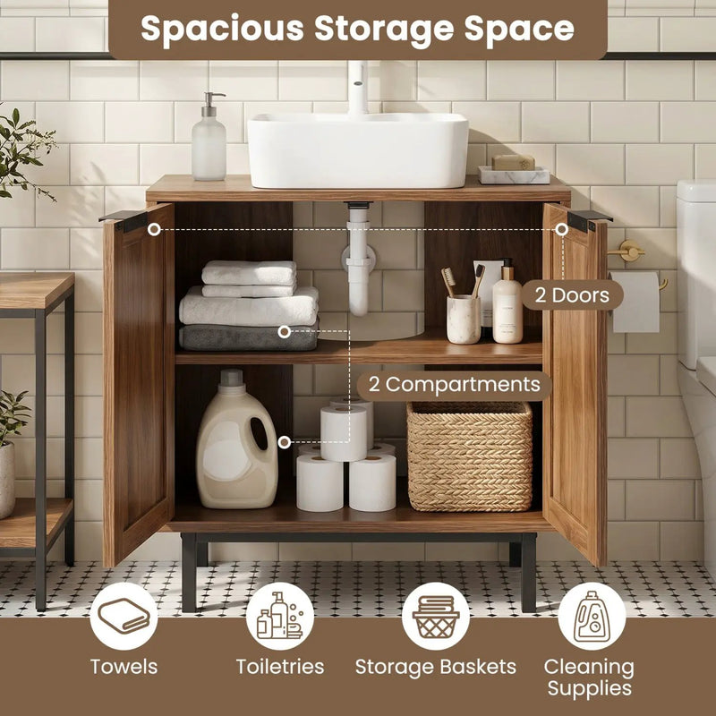 Bathroom Vanity Cabinet with Rattan Doors and U-Shaped Cut-Out by DirectDeals
