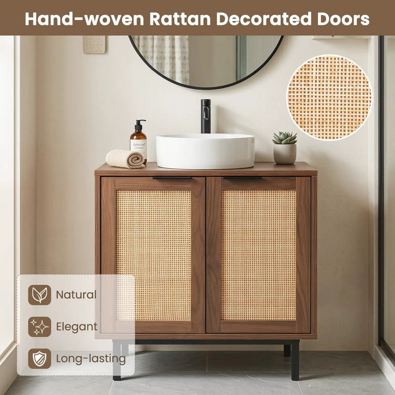 Bathroom Vanity Cabinet with Rattan Doors and U-Shaped Cut-Out by DirectDeals
