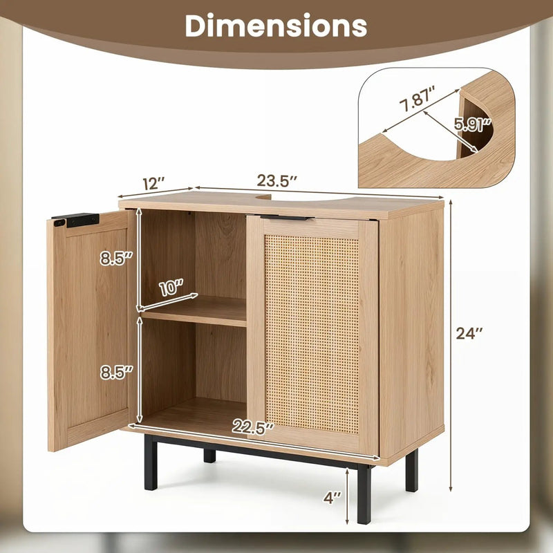 Bathroom Vanity Cabinet with Rattan Doors and U-Shaped Cut-Out by DirectDeals