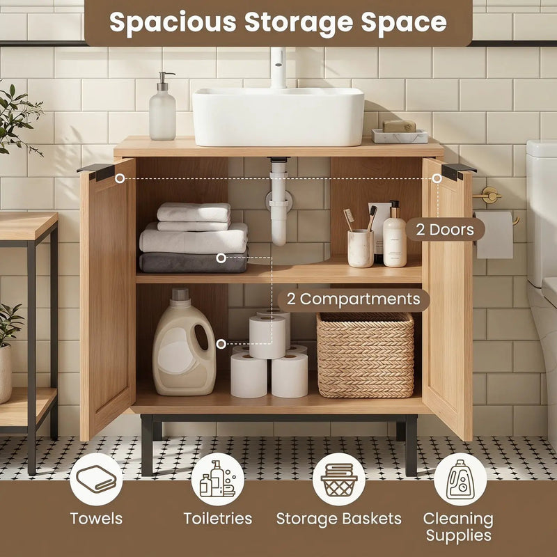 Bathroom Vanity Cabinet with Rattan Doors and U-Shaped Cut-Out by DirectDeals