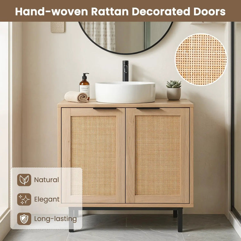 Bathroom Vanity Cabinet with Rattan Doors and U-Shaped Cut-Out by DirectDeals