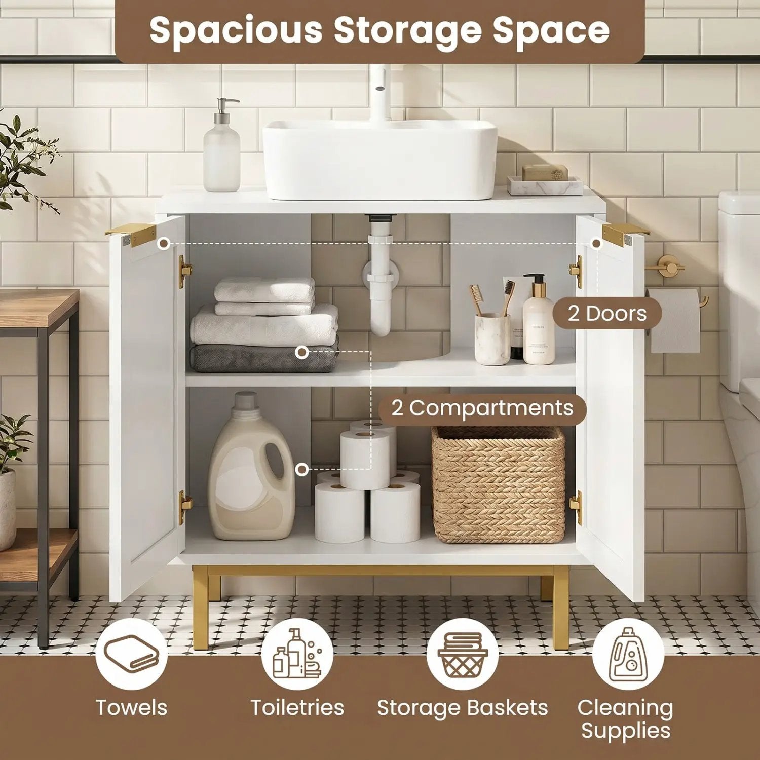 Bathroom Vanity Cabinet with Rattan Doors and U-Shaped Cut-Out by DirectDeals