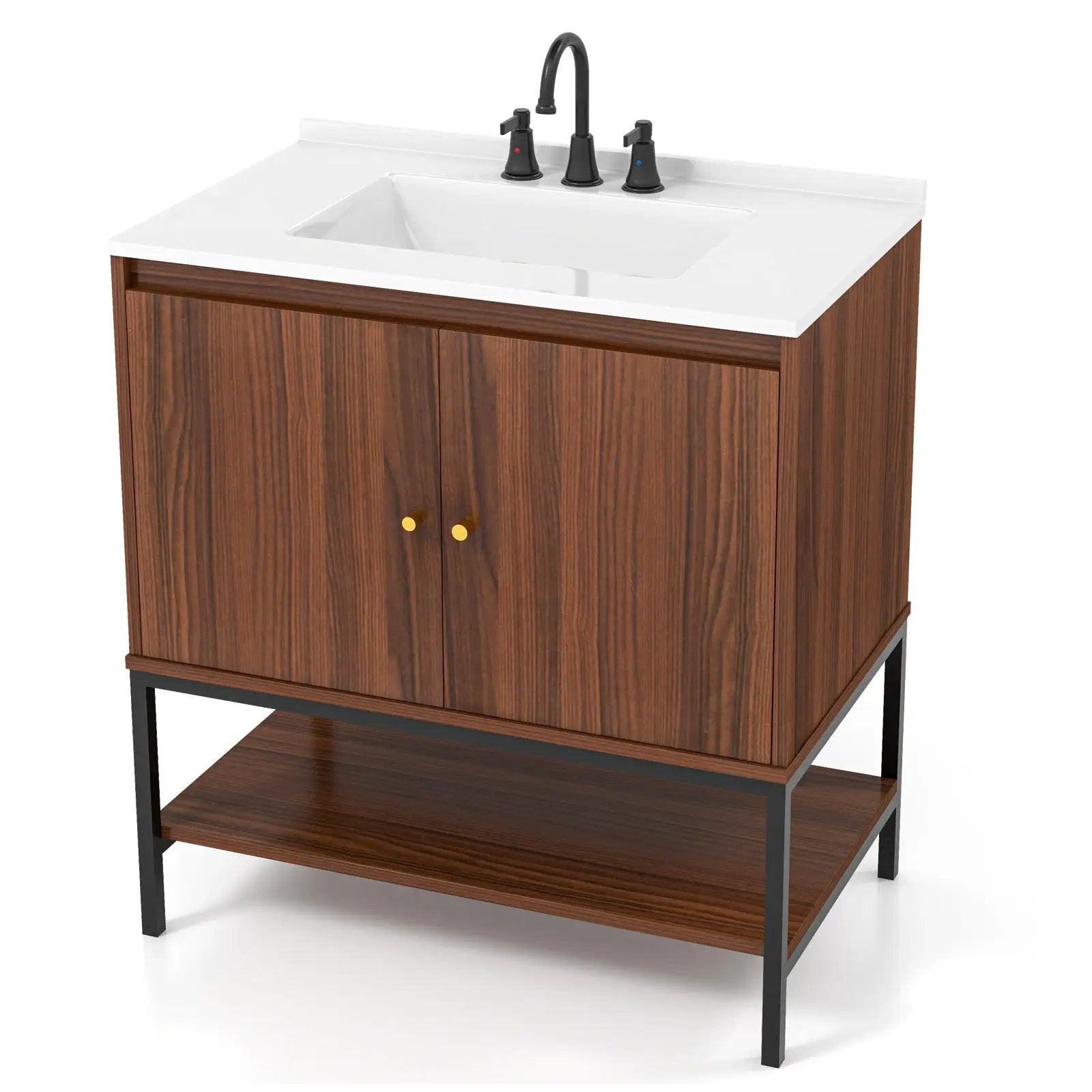 31 Inch Bathroom Vanity Sink Combo with Doors and Open Shelf-Walnut by DirectDeals