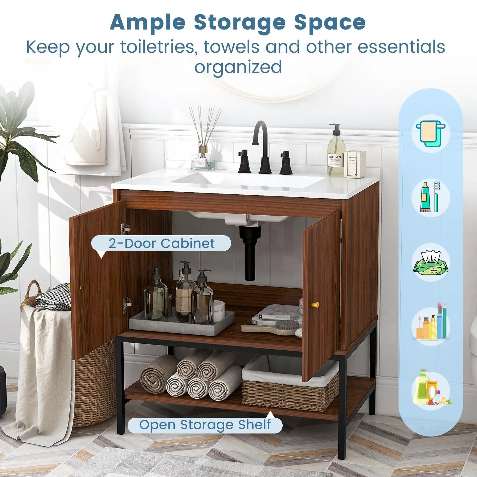 31 Inch Bathroom Vanity Sink Combo with Doors and Open Shelf-Walnut by DirectDeals