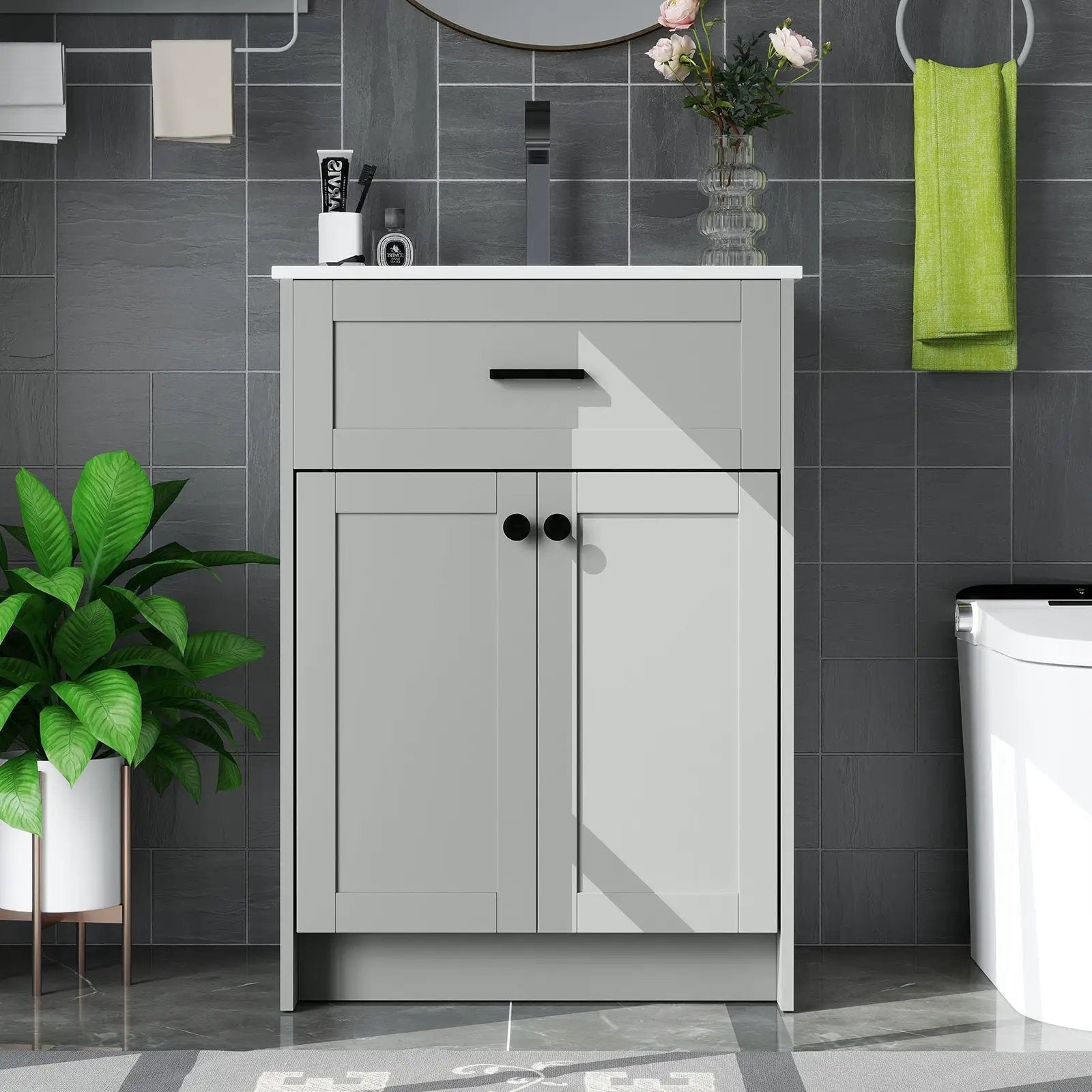 Bathroom Vanity Unit with Basin and 2 Doors-Gray by DirectDeals