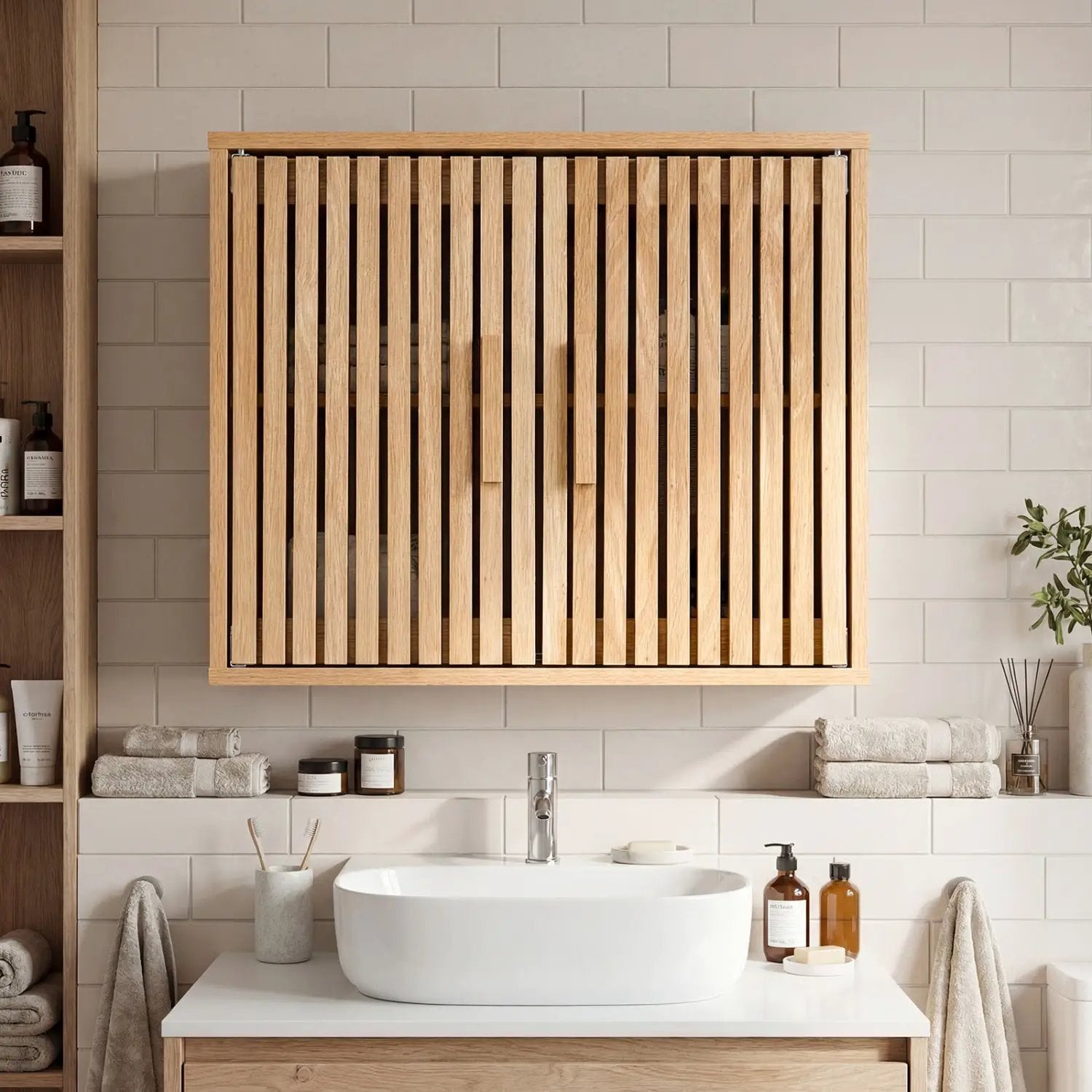 Bathroom Wall Cabinet with 2 Slatted Doors and 3-Level Adjustable Shelves by DirectDeals