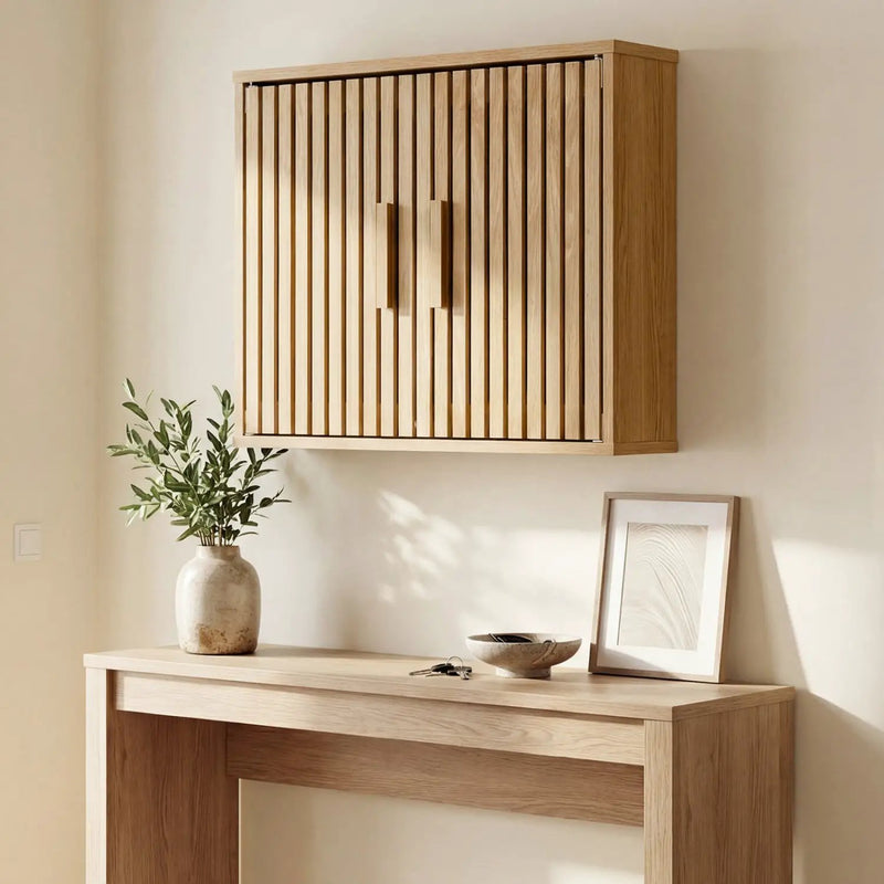 Bathroom Wall Cabinet with 2 Slatted Doors and 3-Level Adjustable Shelves by DirectDeals