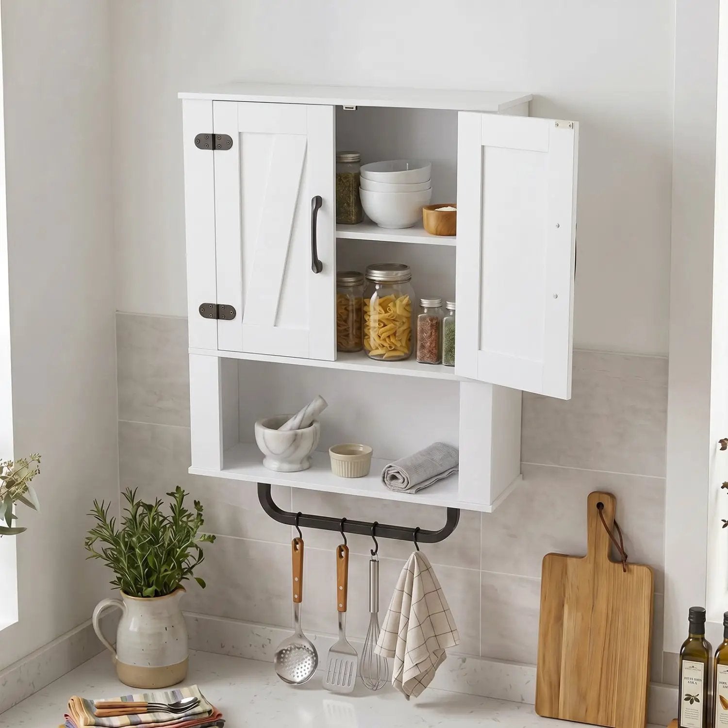 Bathroom Wall Cabinet with Barn Doors and Towel Bar by DirectDeals