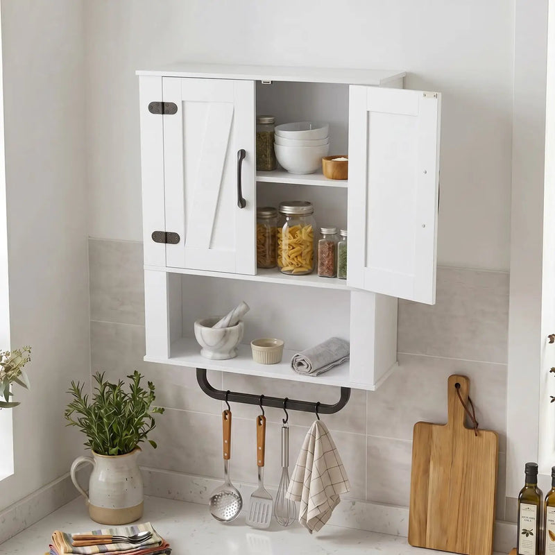 Bathroom Wall Cabinet with Barn Doors and Towel Bar by DirectDeals