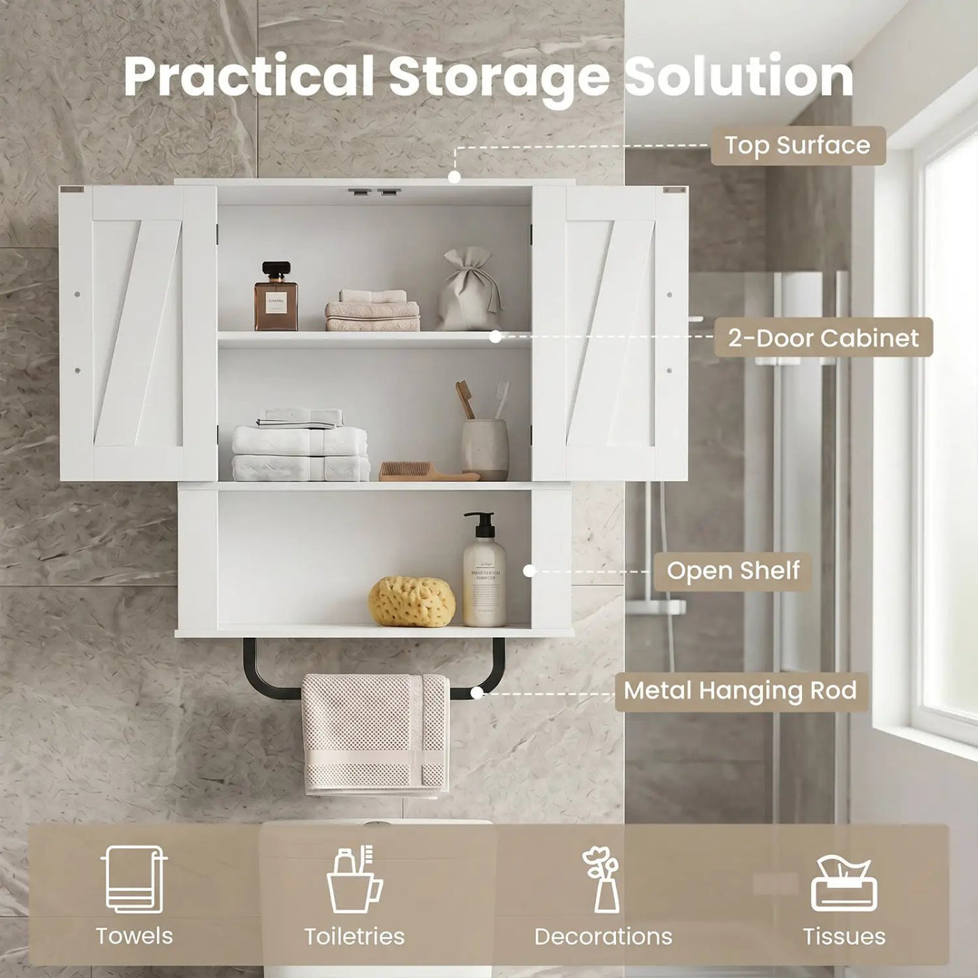 Bathroom Wall Cabinet with Barn Doors and Towel Bar by DirectDeals