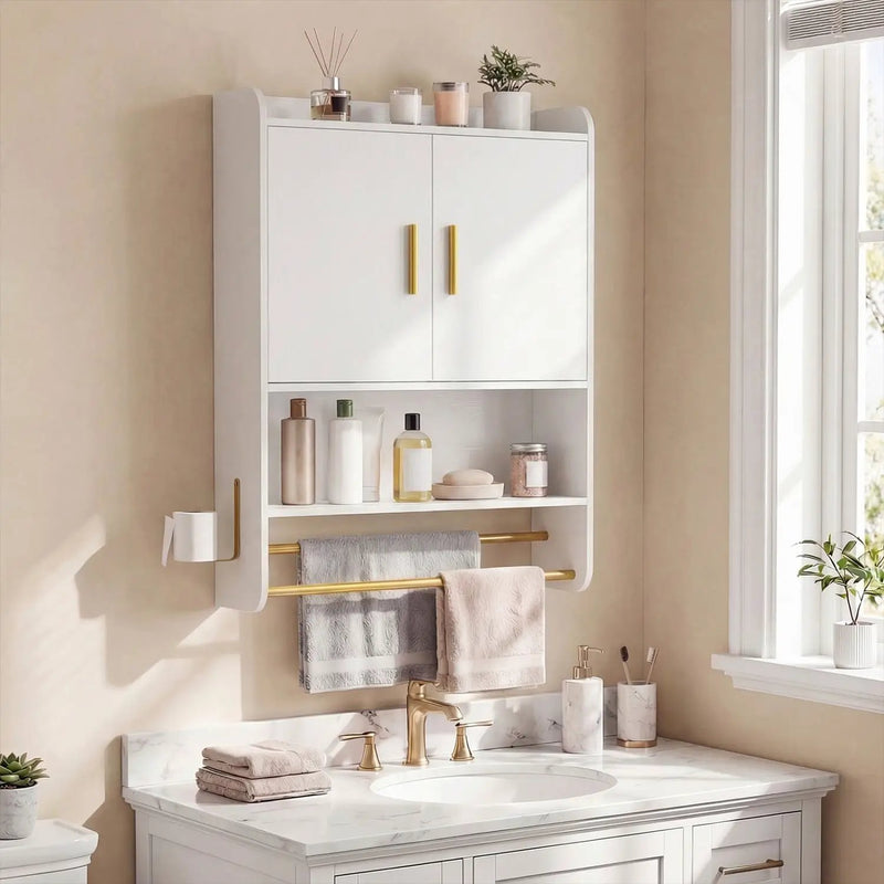 Wall Mounted Bathroom Cabinet with Towel Bars and Adjustable Shelf by DirectDeals