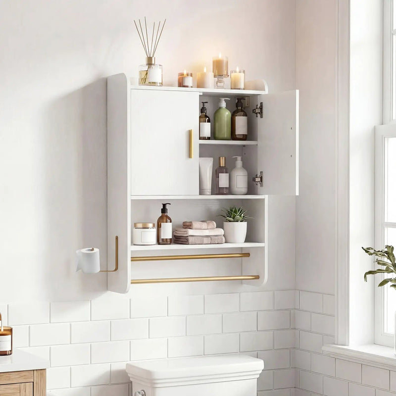 Wall Mounted Bathroom Cabinet with Towel Bars and Adjustable Shelf by DirectDeals