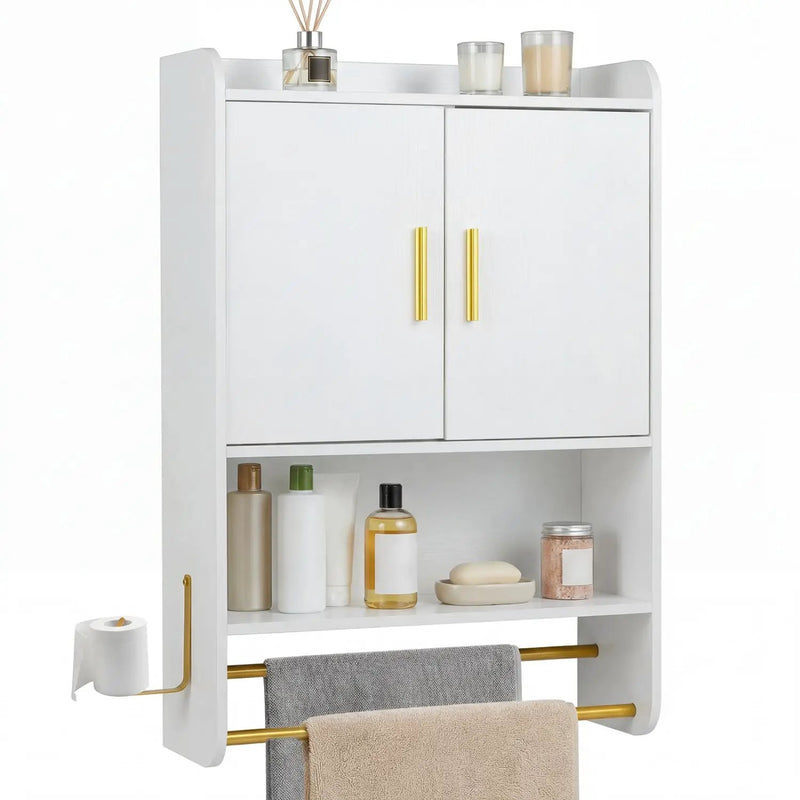 Wall Mounted Bathroom Cabinet with Towel Bars and Adjustable Shelf by DirectDeals