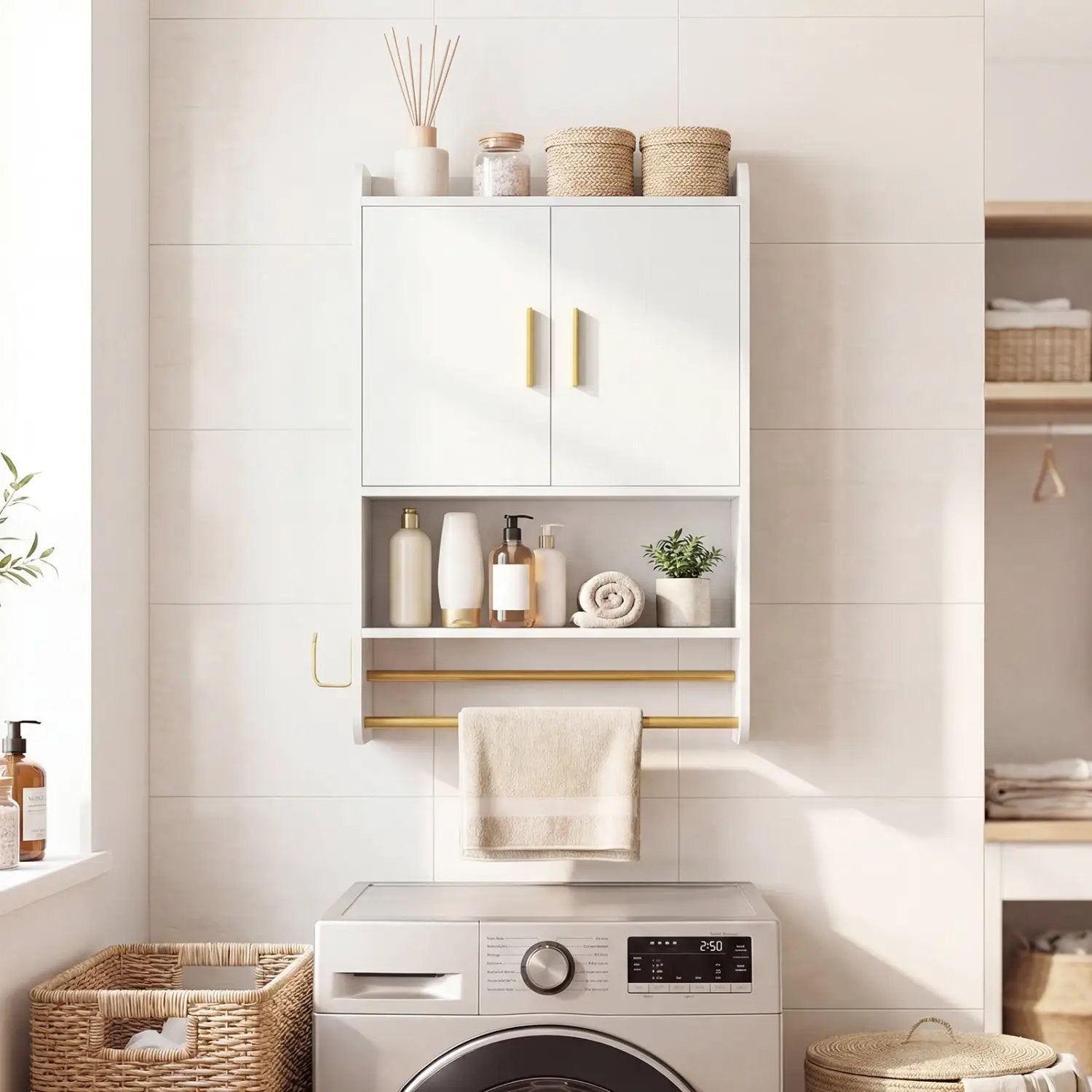 Wall Mounted Bathroom Cabinet with Towel Bars and Adjustable Shelf by DirectDeals