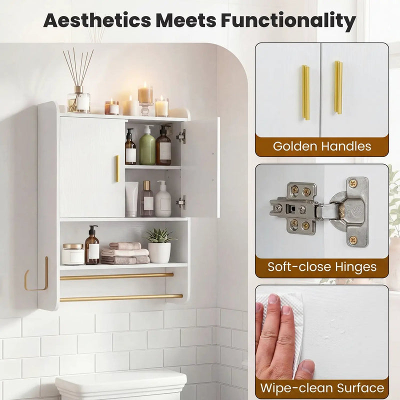 Wall Mounted Bathroom Cabinet with Towel Bars and Adjustable Shelf by DirectDeals