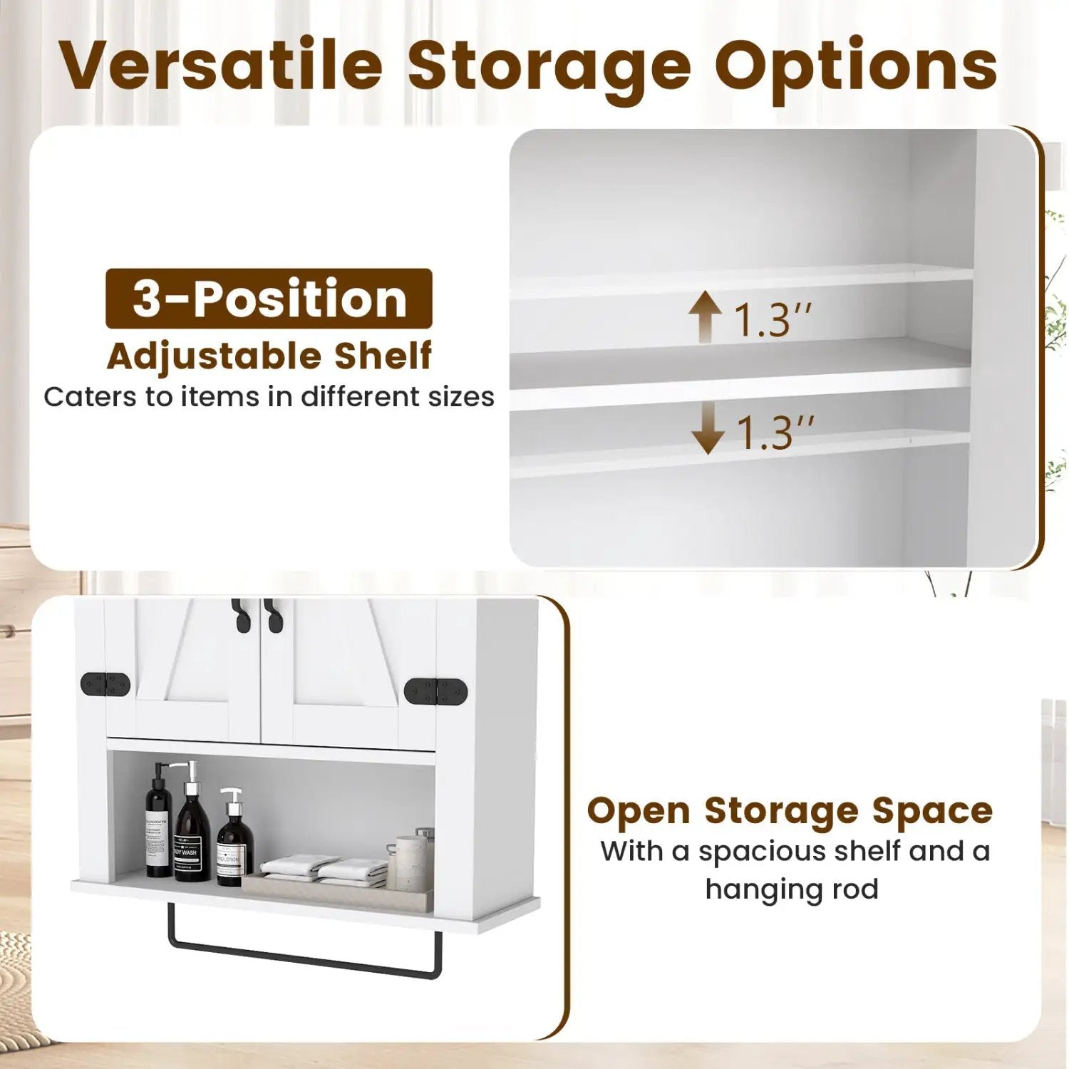 Farmhouse Bathroom Wall Cabinet with Towel Bar - White by DirectDeals