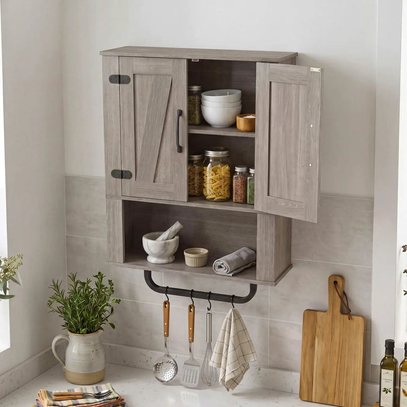 Bathroom Wall Cabinet with Barn Doors and Towel Bar by DirectDeals