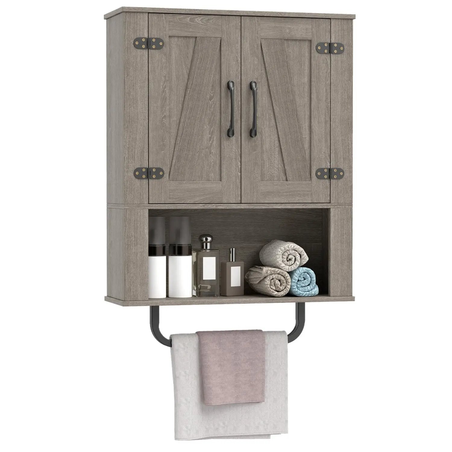 Bathroom Wall Cabinet with Barn Doors and Towel Bar by DirectDeals