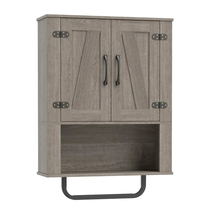 Bathroom Wall Cabinet with Barn Doors and Towel Bar by DirectDeals