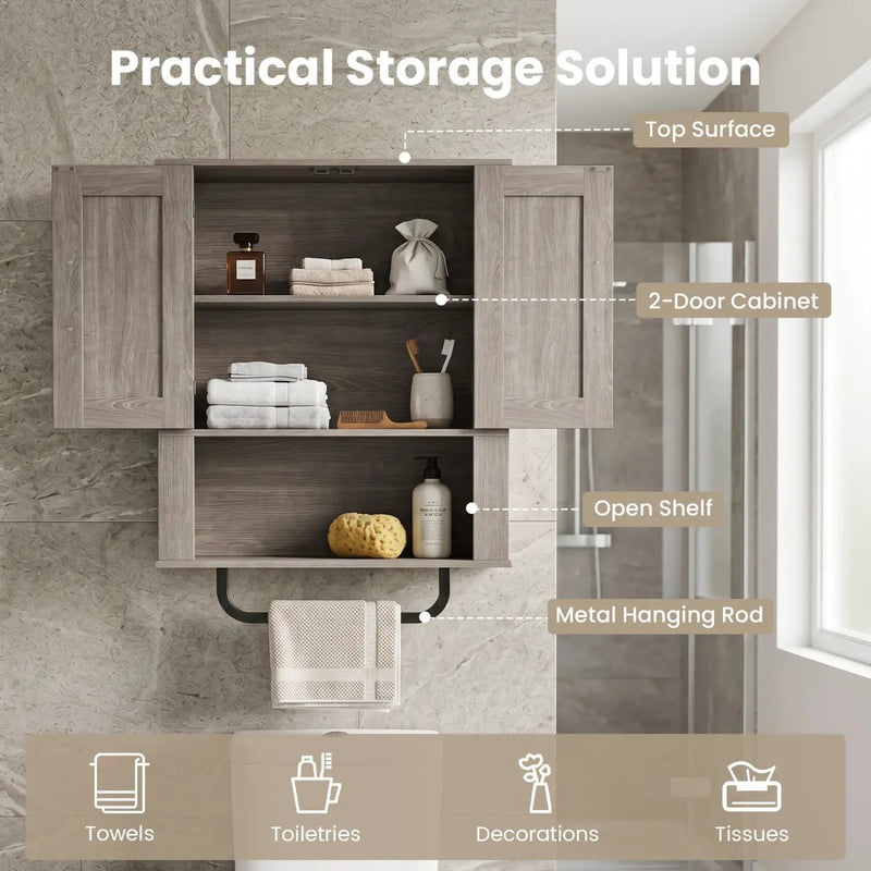 Bathroom Wall Cabinet with Barn Doors and Towel Bar by DirectDeals