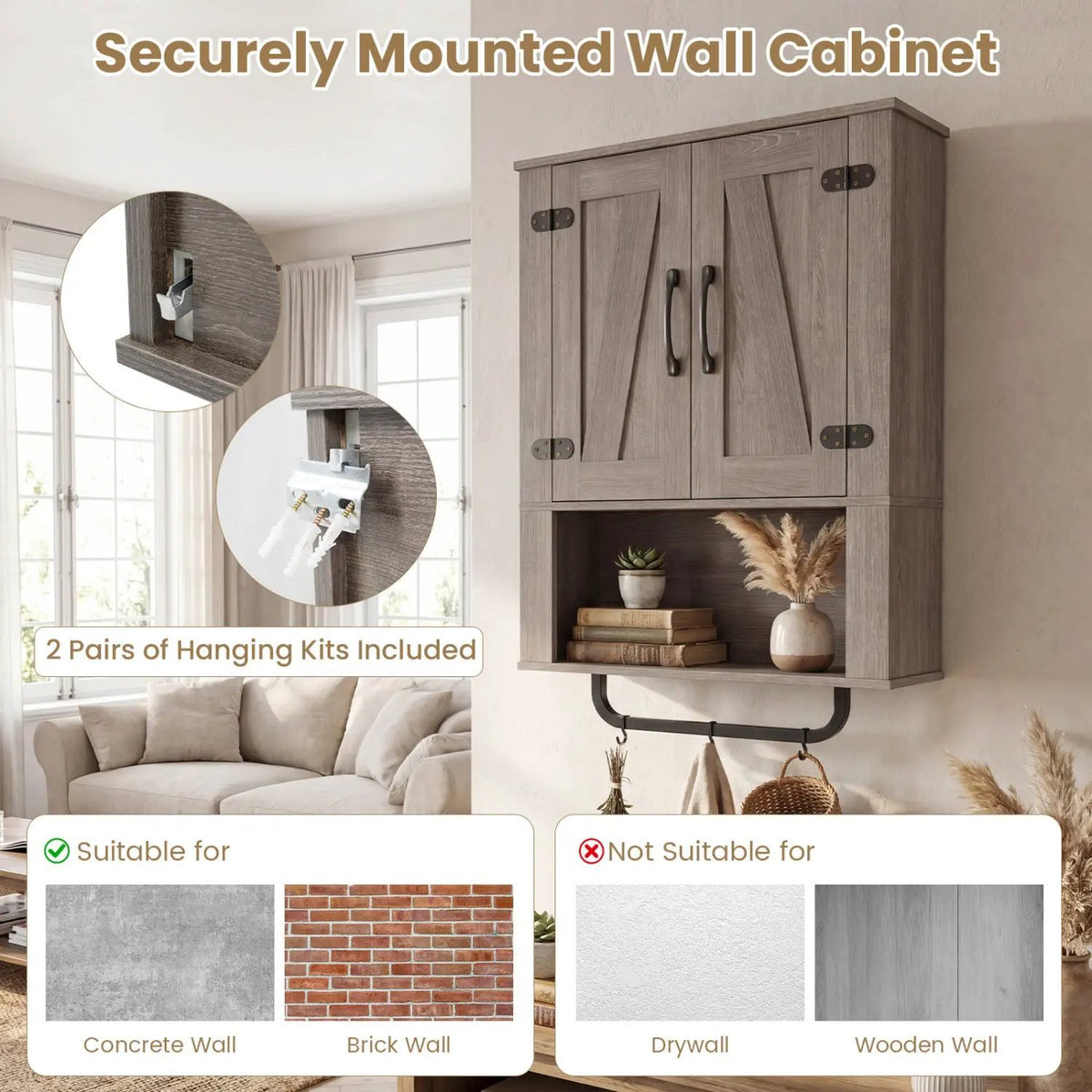 Bathroom Wall Cabinet with Barn Doors and Towel Bar by DirectDeals