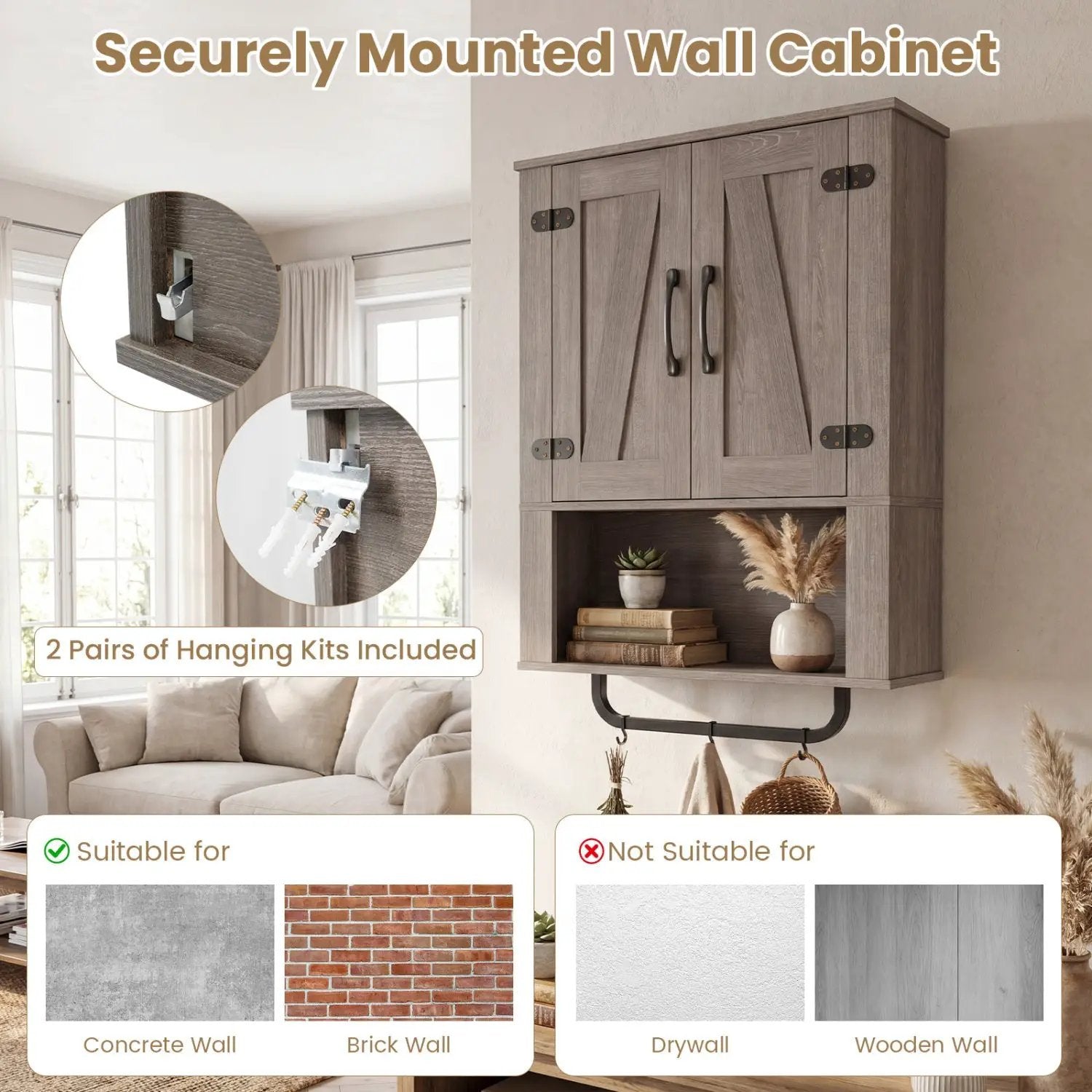 Bathroom Wall Cabinet with Barn Doors and Towel Bar by DirectDeals