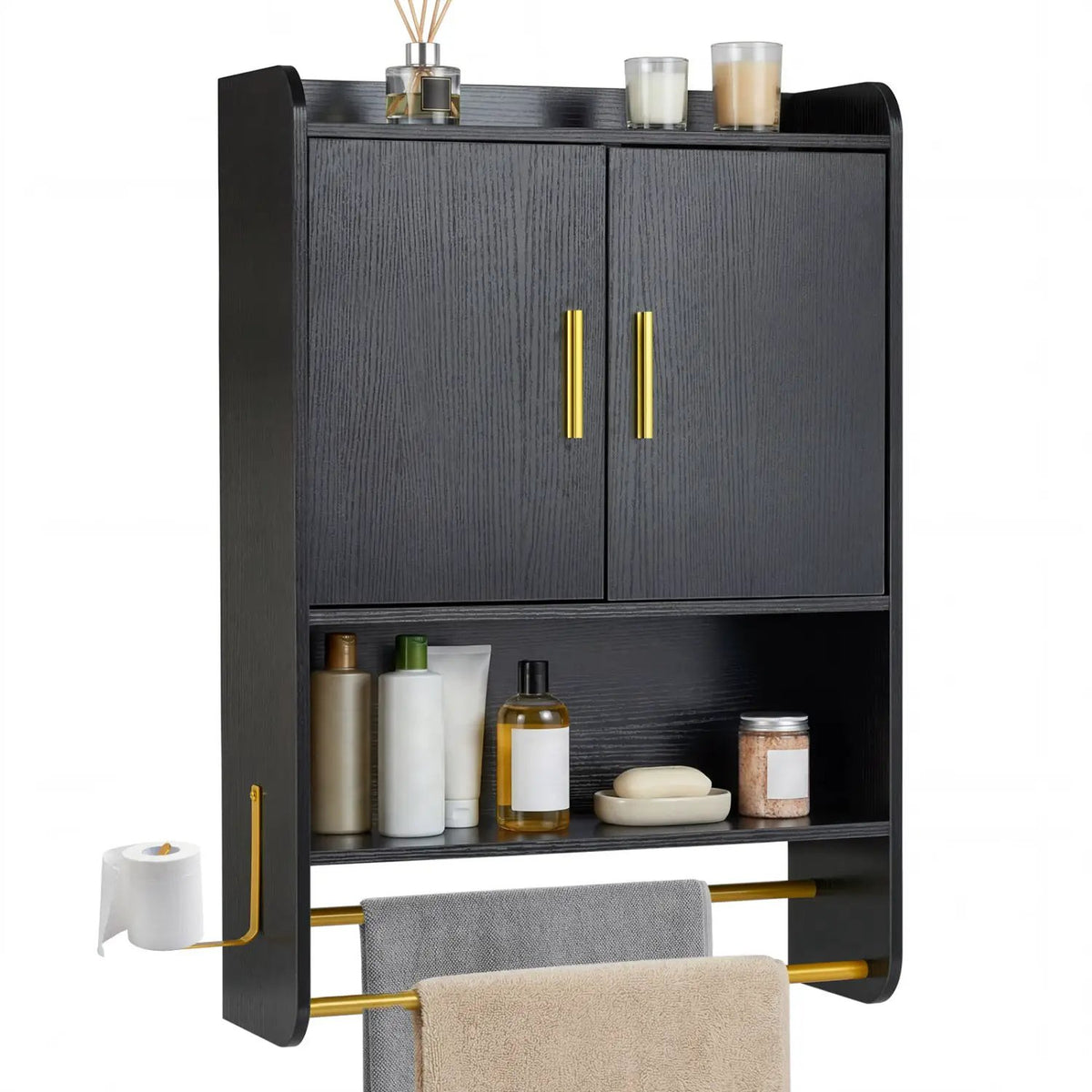 Wall Mounted Bathroom Cabinet with Towel Bars - Black by DirectDeals