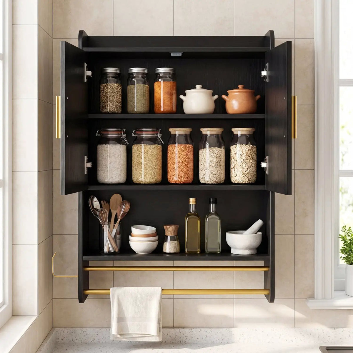 Wall Mounted Bathroom Cabinet with Towel Bars - Black by DirectDeals