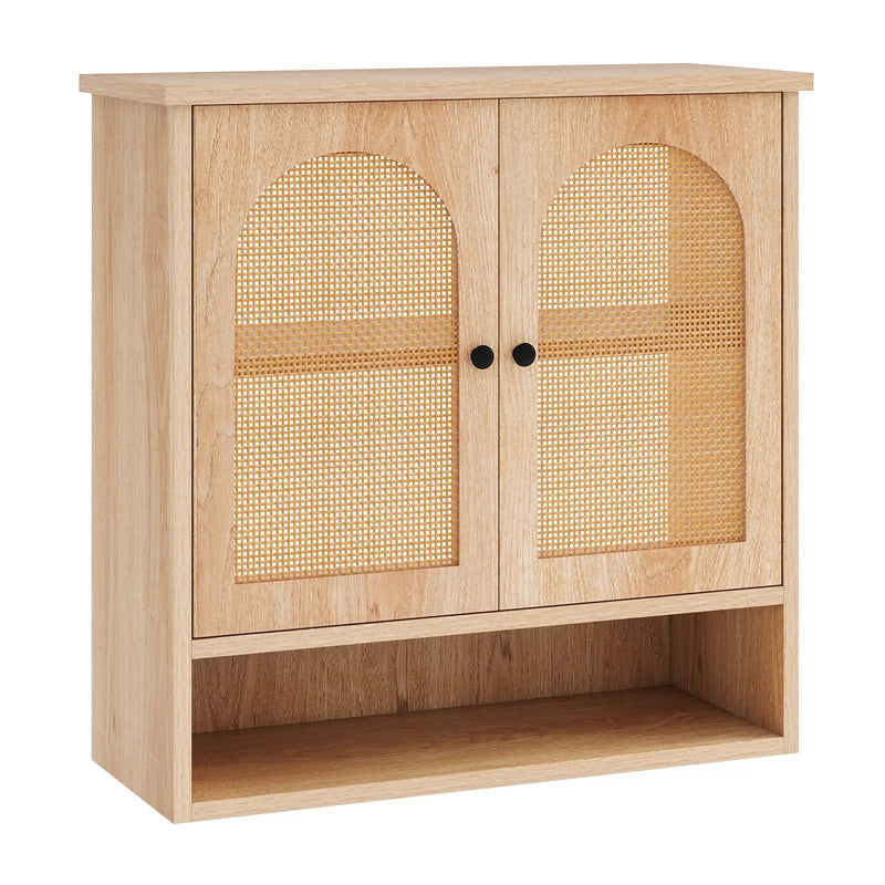 Bathroom Wall Cabinet with PE Rattan Doors and Adjustable Shelves-Natural by DirectDeals