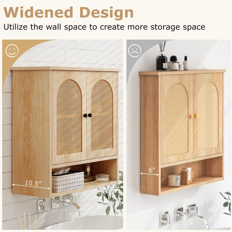 Bathroom Wall Cabinet with PE Rattan Doors and Adjustable Shelves-Natural by DirectDeals
