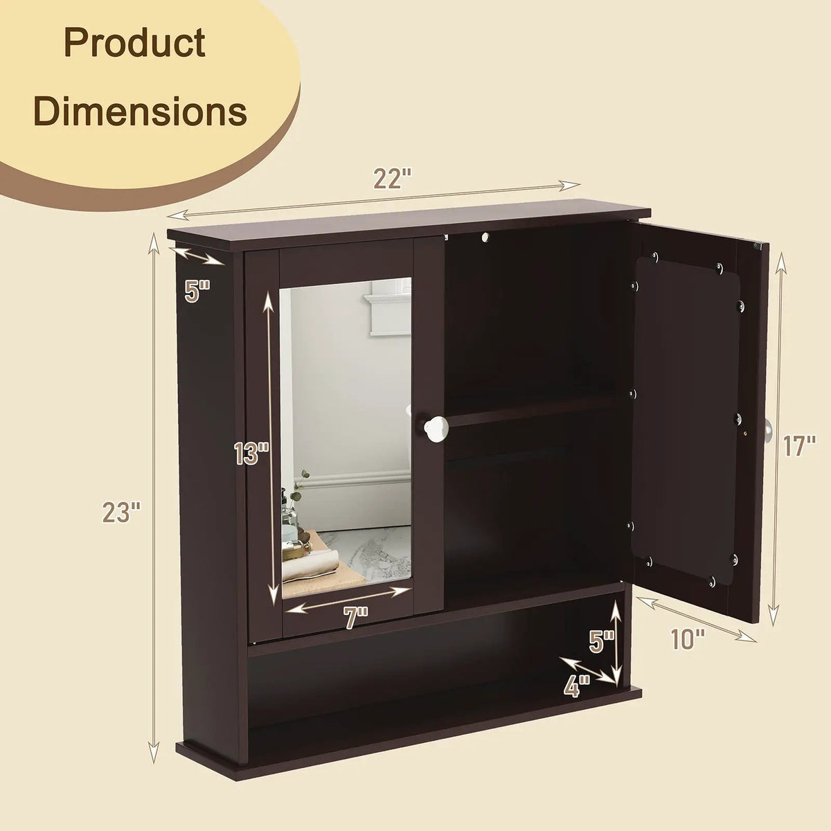 Double Door Wall-Mounted Bathroom Mirror Cabinet with Storage Shelf by DirectDeals