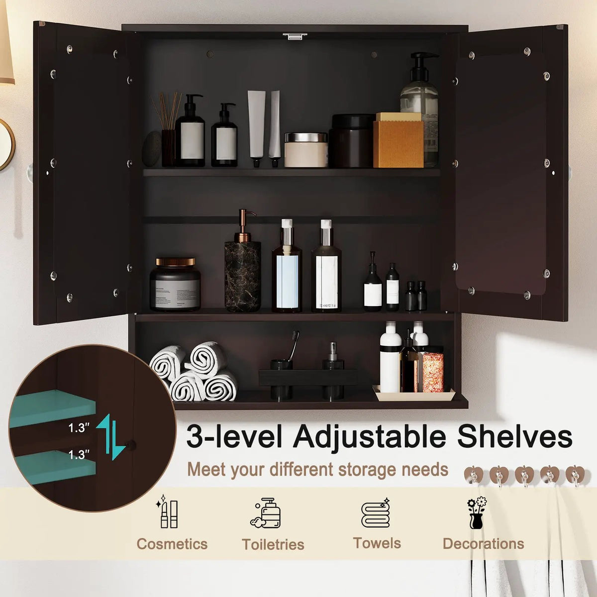 Double Door Wall-Mounted Bathroom Mirror Cabinet with Storage Shelf by DirectDeals