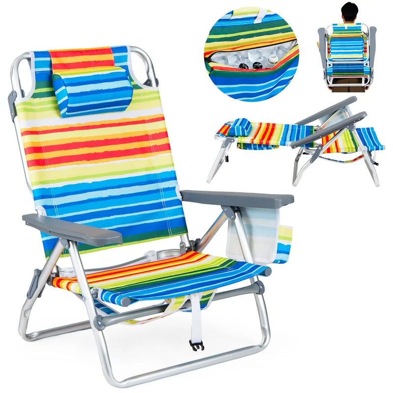 Beach Chairs Set of 2 Portable Folding Backpack Recliners with 5-Position Backrest and Padded Headrest by DirectDeals
