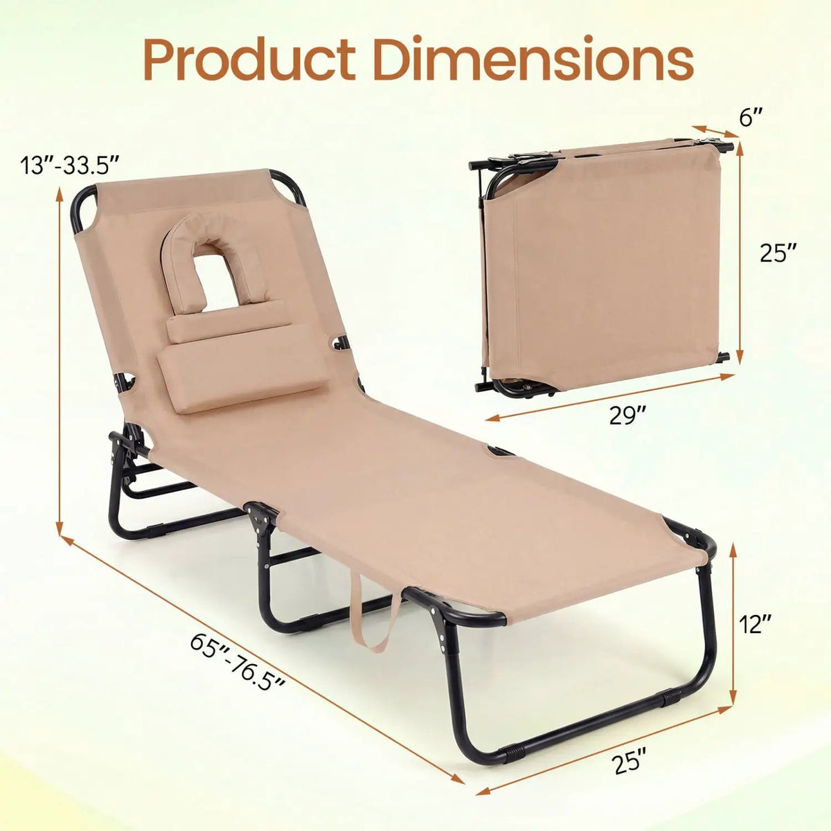 Beach Chaise Lounge Chair with Face Hole and Removable Pillow by DirectDeals