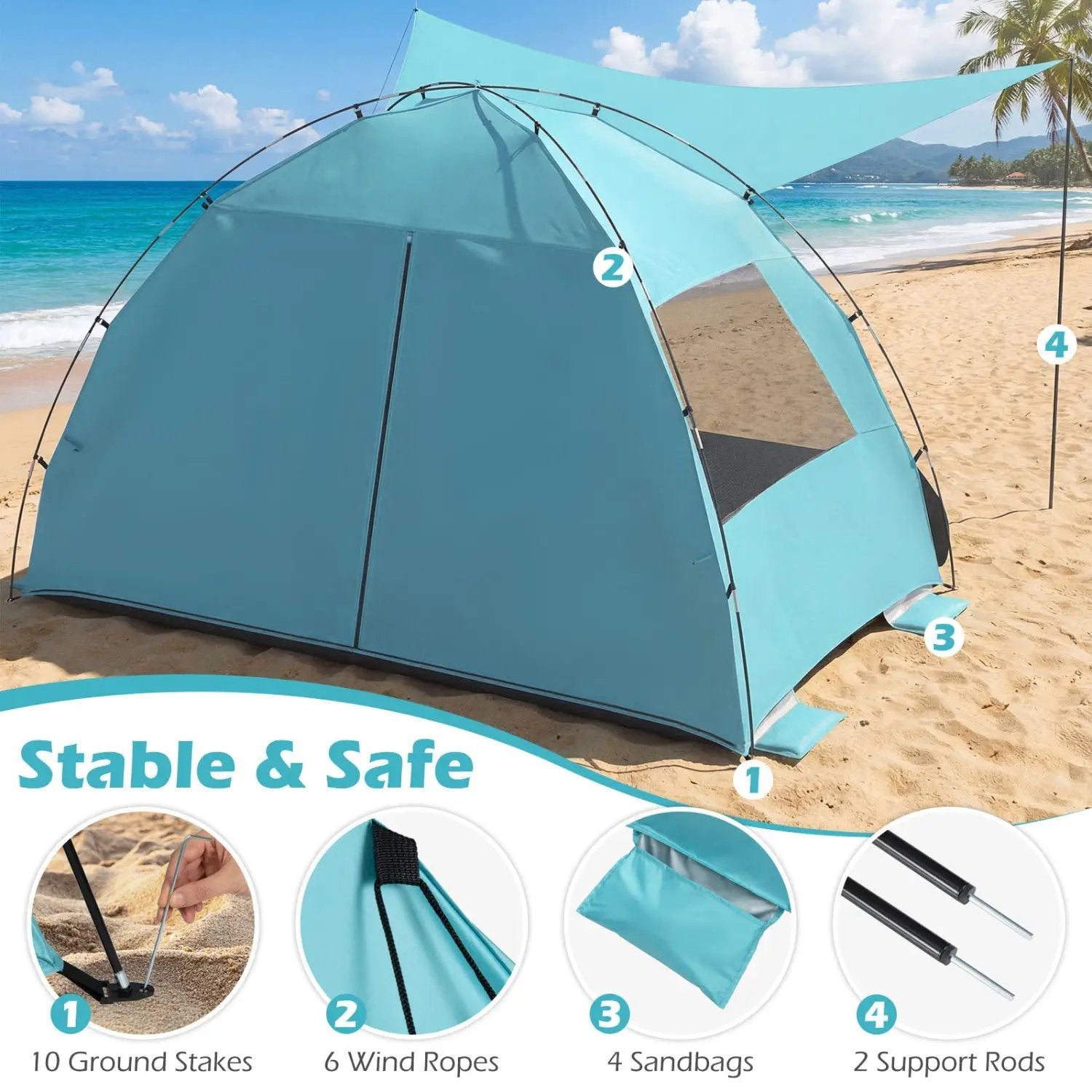 Beach Tent Sun Shelter with Canopy Pop-Up Easy Setup UPF50+ Sun Protection by DirectDeals