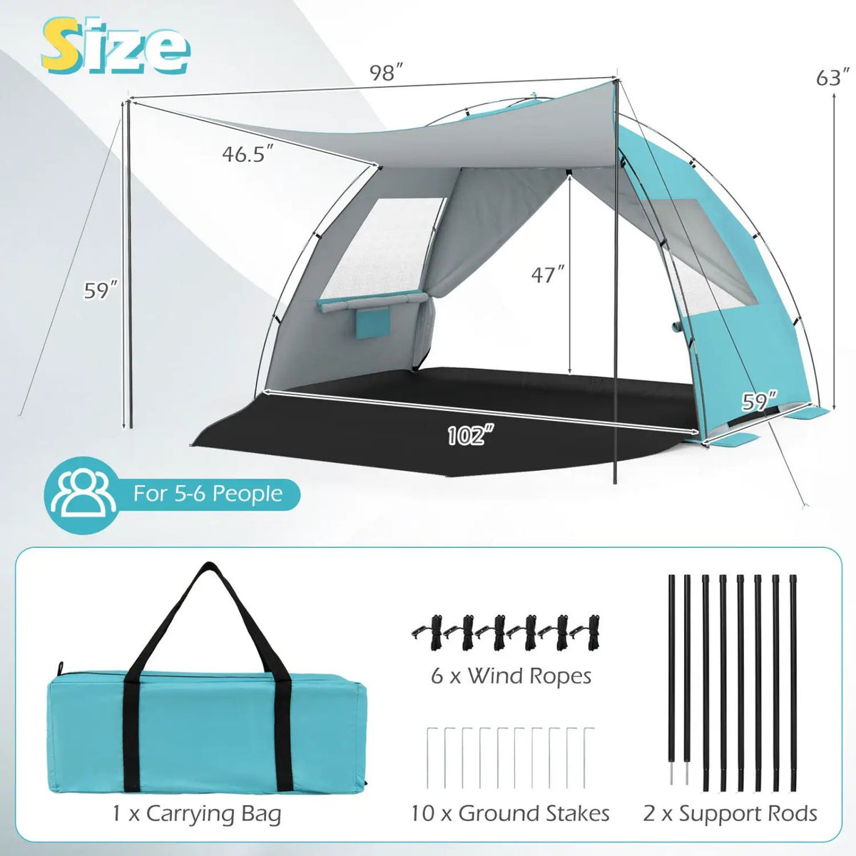 Beach Tent Sun Shelter with Canopy Pop-Up Easy Setup UPF50+ Sun Protection by DirectDeals