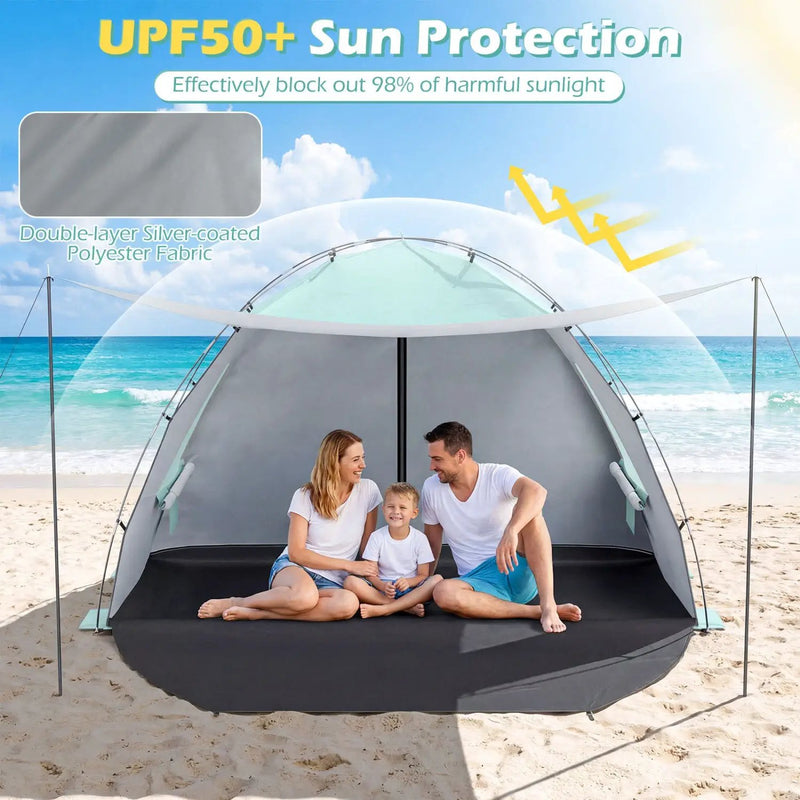 Beach Tent Sun Shelter with Canopy Pop-Up Easy Setup UPF50+ Sun Protection by DirectDeals