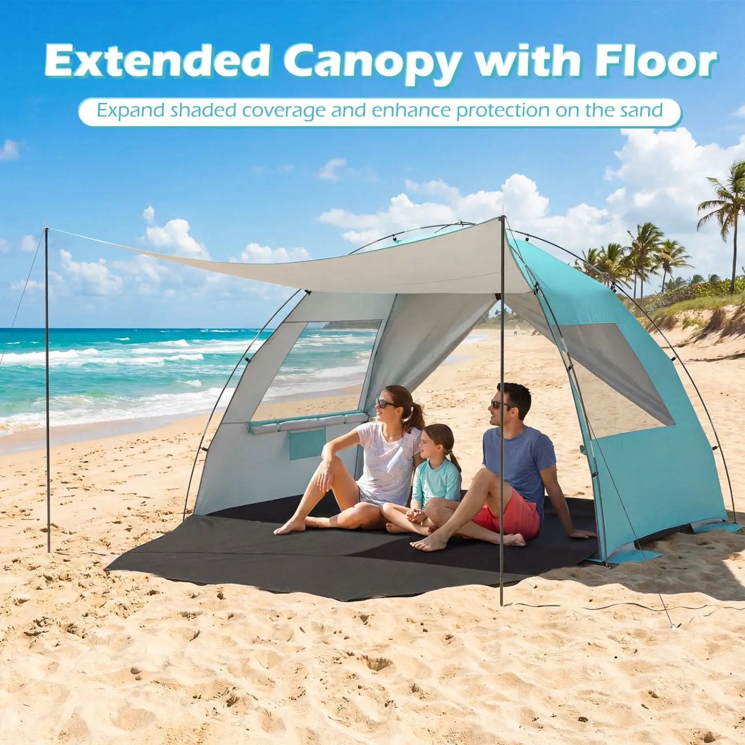 Beach Tent Sun Shelter with Canopy with Extended Floor and Vent Windows by DirectDeals
