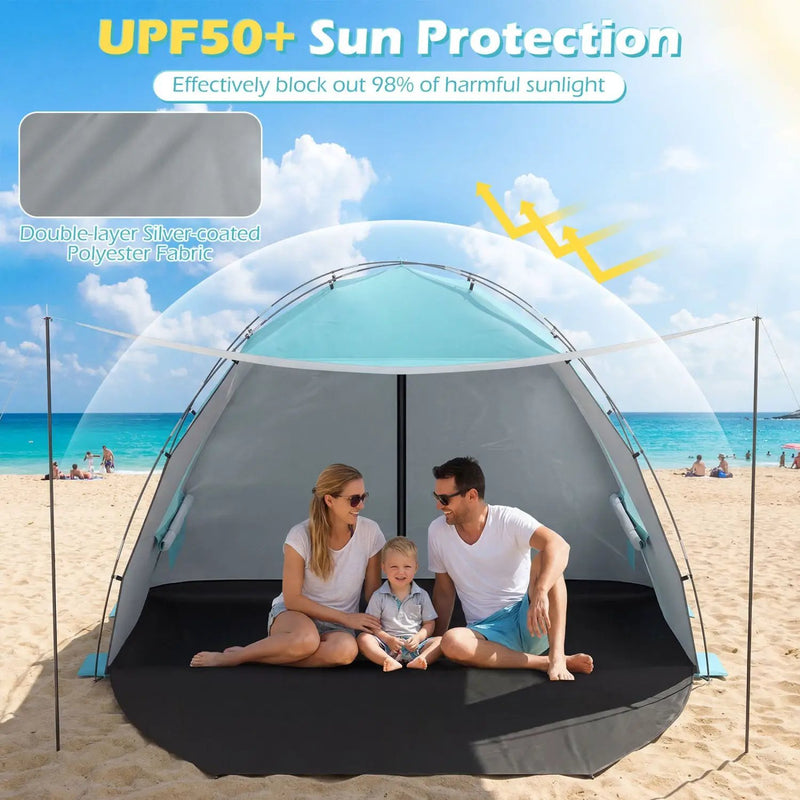 Beach Tent Sun Shelter with Canopy with Extended Floor and Vent Windows by DirectDeals